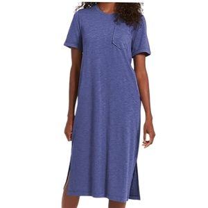 Jessica Simpson Ladies' Midi Shirt Dress Short Sleeve W/Chest Pocket Sz L Blue